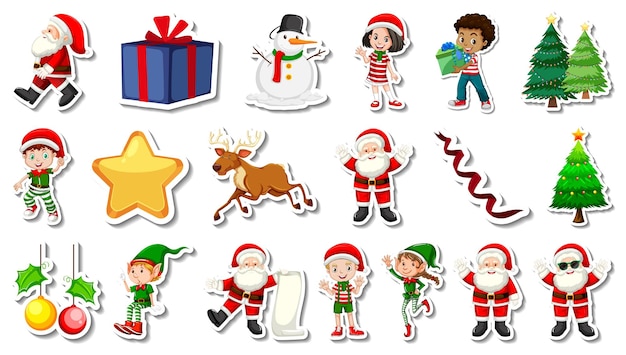 Vector gratuito conjunto de objetos navideños y personajes de dibujos animados.