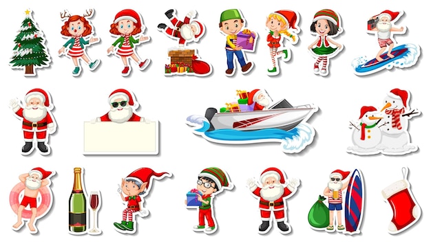Conjunto de objetos navideños y personajes de dibujos animados.