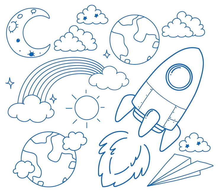 Vector gratuito conjunto de objetos simples de dibujo a mano para niños