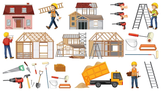 Vector gratuito conjunto de objetos de sitio de construcción