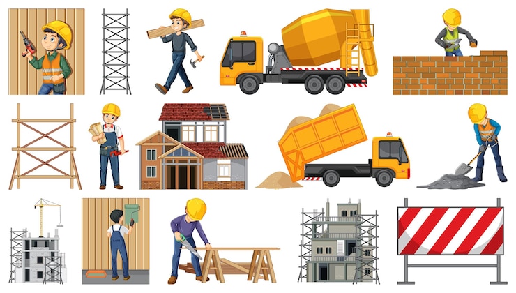 Vector gratuito conjunto de objetos de sitio de construcción