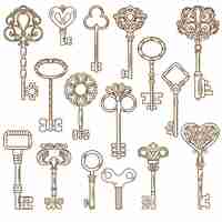 Vector gratuito conjunto de obras de línea vintage keys