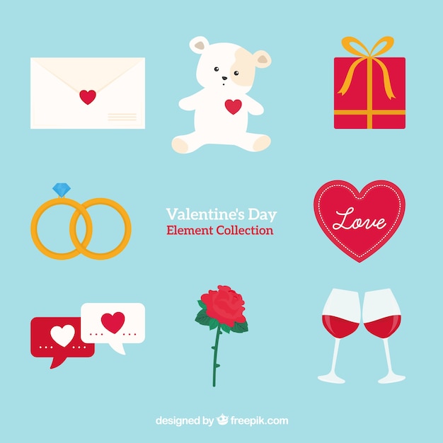 Conjunto de ocho elementos para el día de san valentin