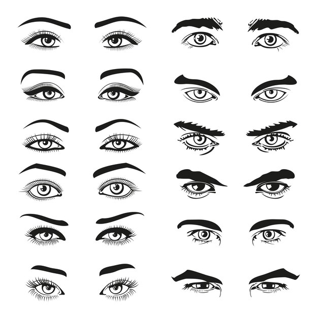 Conjunto de ojos y cejas de hombre y mujer.