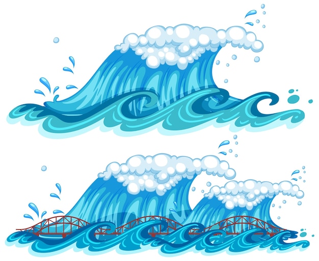 Vector gratuito conjunto de olas y tsunami