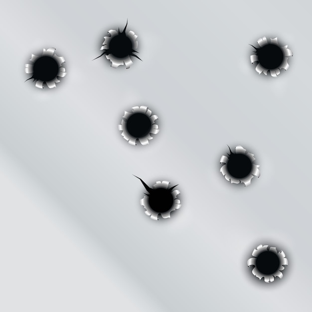 Conjunto de orificios de bala de pistola en la ilustración de superficie metálica