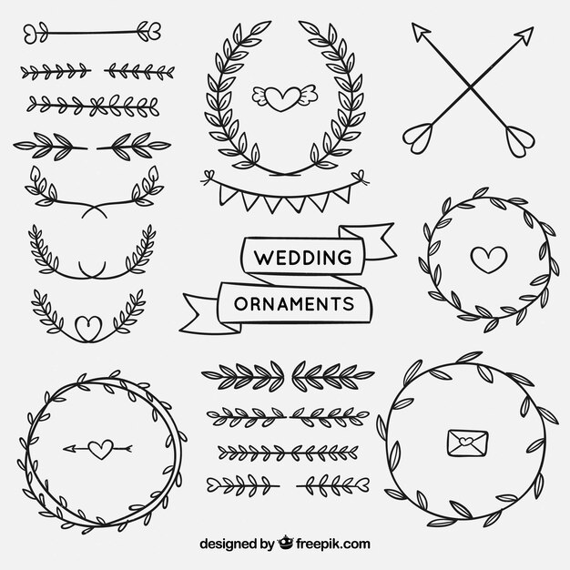 Conjunto de ornamentos de boda en estilo hecho a mano