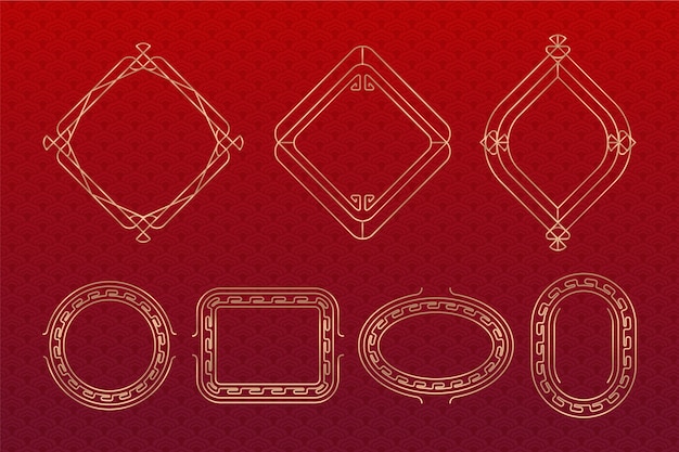 Conjunto de ornamentos de frontera chinos en gradiente