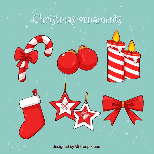 Vector gratuito conjunto de ornamentos rojos de navidad