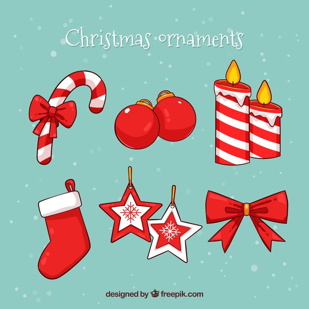 Conjunto de ornamentos rojos de navidad