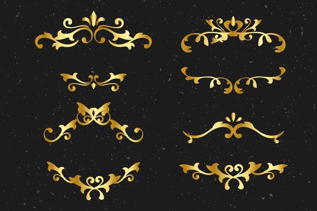 Conjunto de oro marco ornamental elegante vector