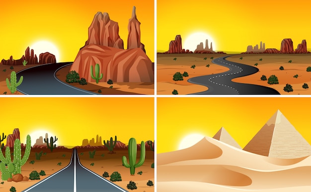 Vector gratuito conjunto de paisaje desértico