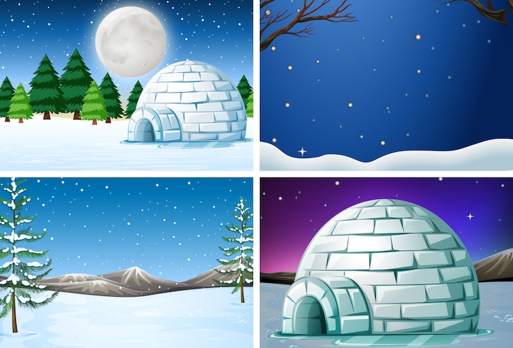 Vector gratuito conjunto de paisaje de invierno