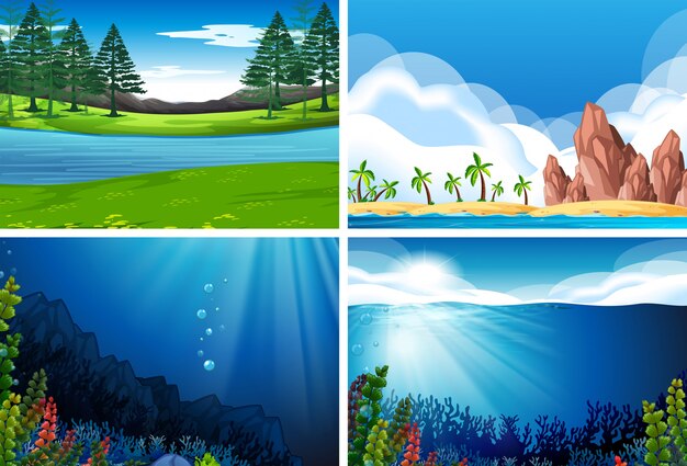 Conjunto de paisaje de la naturaleza