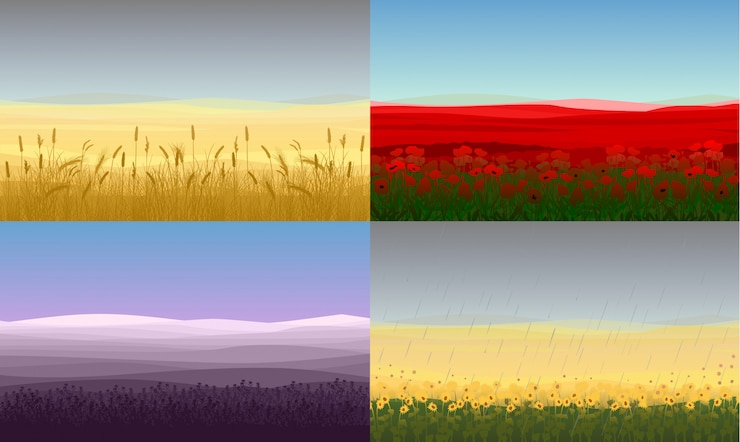 Vector gratuito conjunto de paisajes de campo hermoso colorido