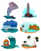 Vector gratuito conjunto de paisajes marinos