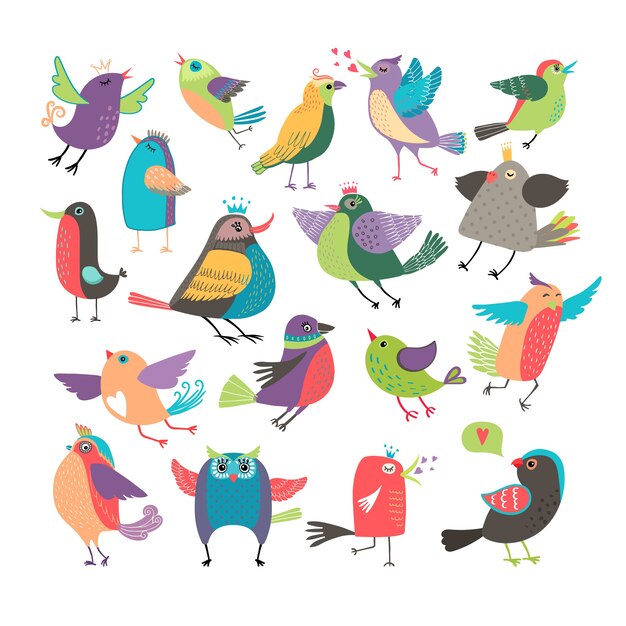 Conjunto de pájaros de dibujos animados vector lindo