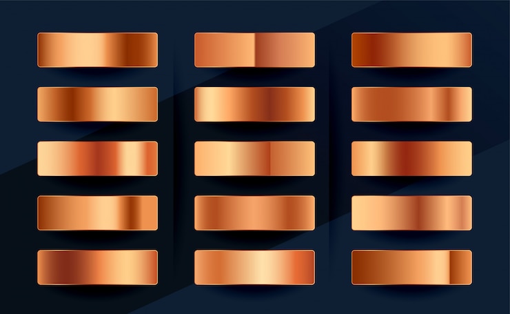 Vector gratuito conjunto de paleta de muestras de degradado premium de cobre u oro rosa
