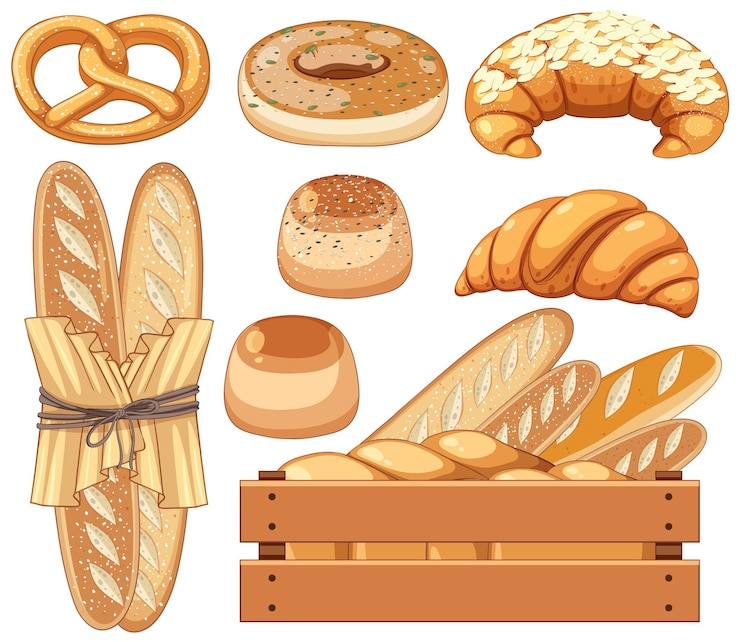 Vector gratuito conjunto de pan y desayuno