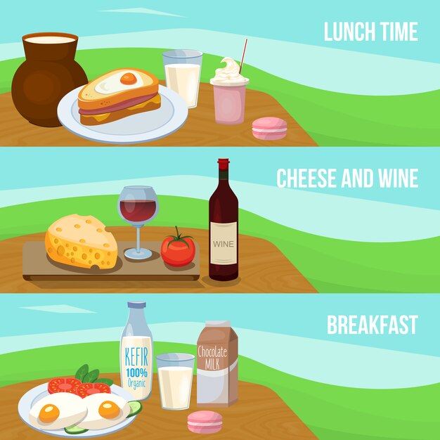 Conjunto de pancartas de alimentos con leche