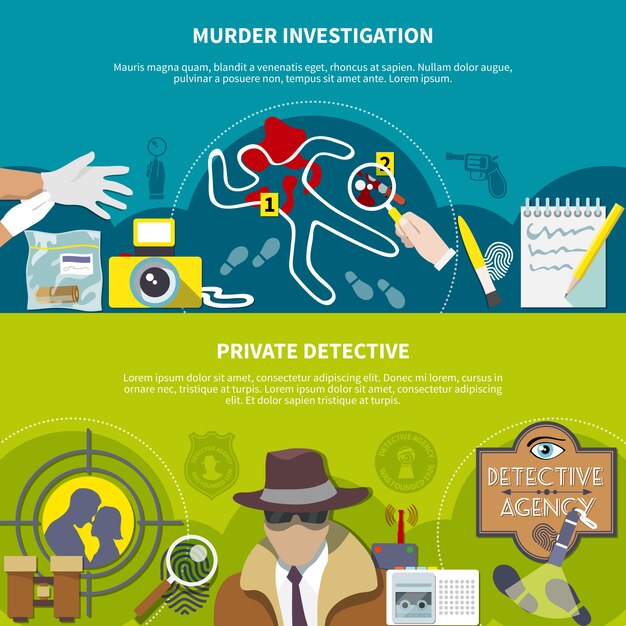 Conjunto de pancartas de colores detective