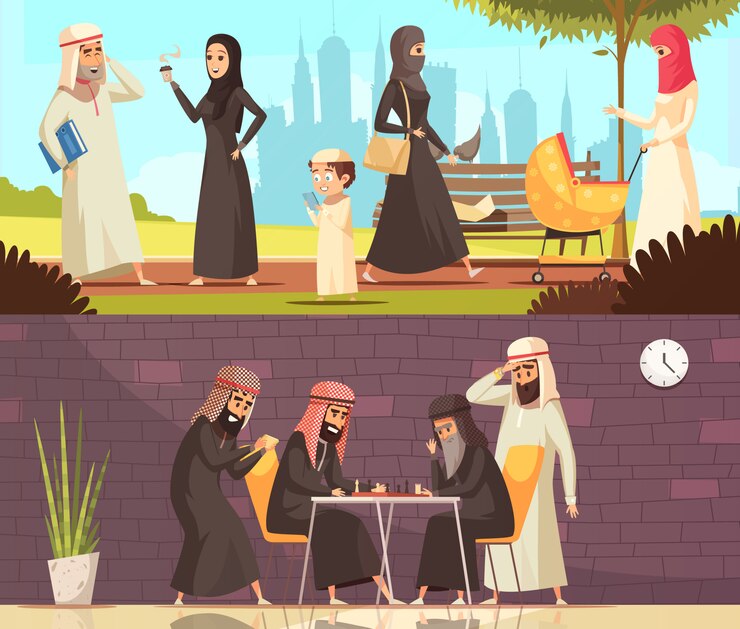 Vector gratuito conjunto de pancartas familiares de trabajo de árabes