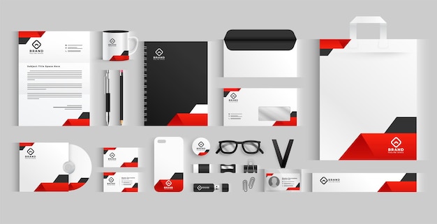 conjunto de pancartas de papelería de negocios blancas y rojas para la promoción de la empresa