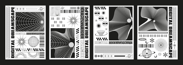 Conjunto de pancartas techno retro futuristas