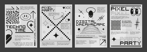 Vector gratuito conjunto de pancartas techno retro futuristas