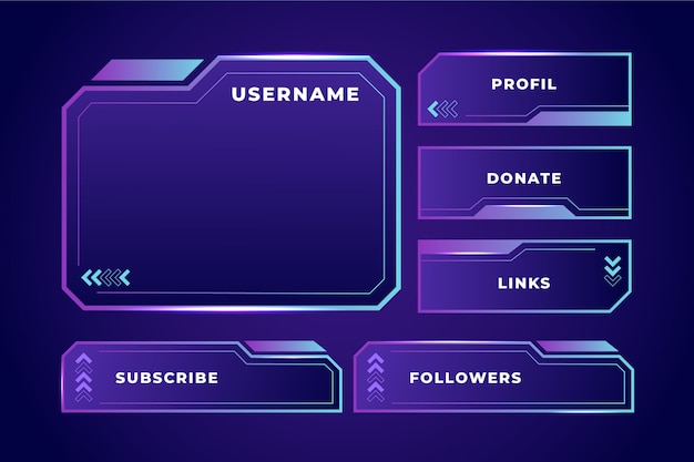 Vector gratuito conjunto de paneles de plataforma de twitch degradados