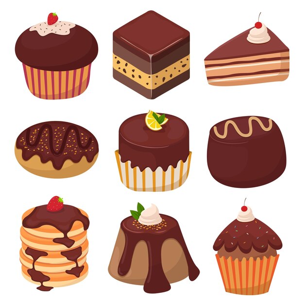 Conjunto de panes y panadería en vector de estilo de dibujos animados