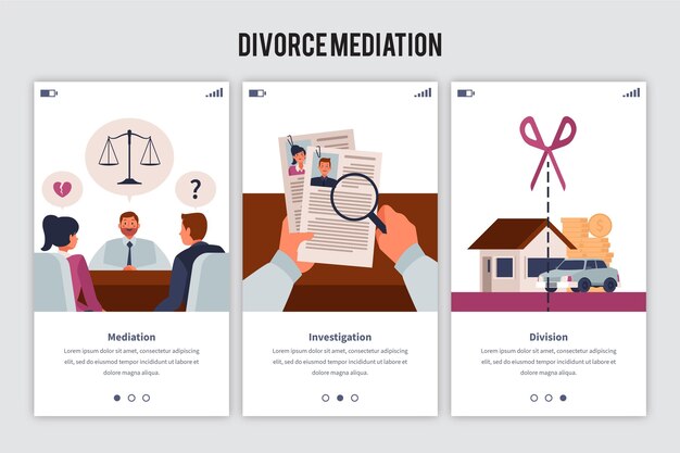 Conjunto de pantalla de incorporación de mediación de divorcio