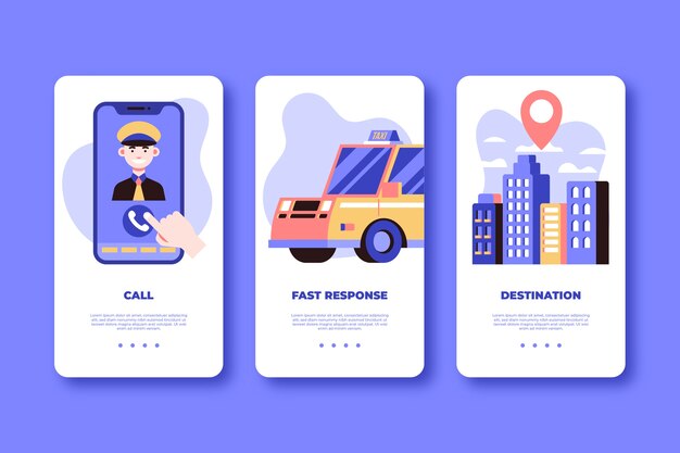 Conjunto de pantallas de la aplicación de incorporación del servicio de taxi