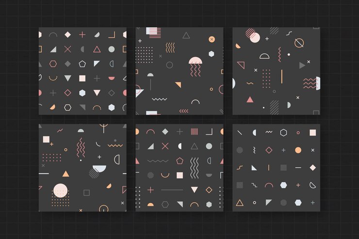 Vector gratuito conjunto de papel tapiz con patrón de memphis negro