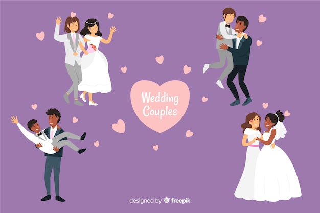 Vector gratuito conjunto de pareja de boda plana