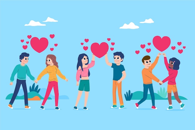 Vector gratuito conjunto de pareja de san valentín de diseño plano