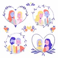 Vector gratuito conjunto de parejas de boda plana