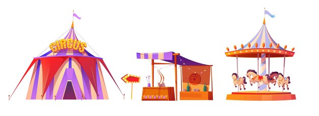 Conjunto de parque de atracciones de feria de carnaval y circo.