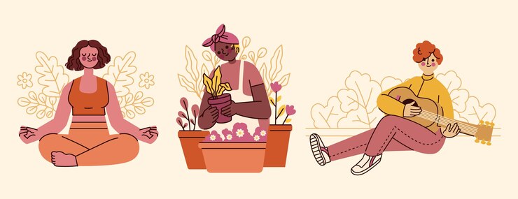 Vector gratuito conjunto de pasatiempos de personas planas dibujadas a mano