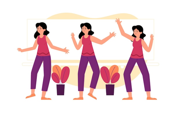 Vector gratuito conjunto de pasos de fitness de baile dibujados a mano plana