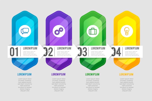 Conjunto de pasos de infografía degradado