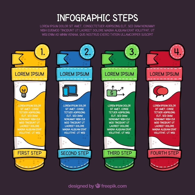 Vector gratuito conjunto de pasos de infografía en diferentes colores