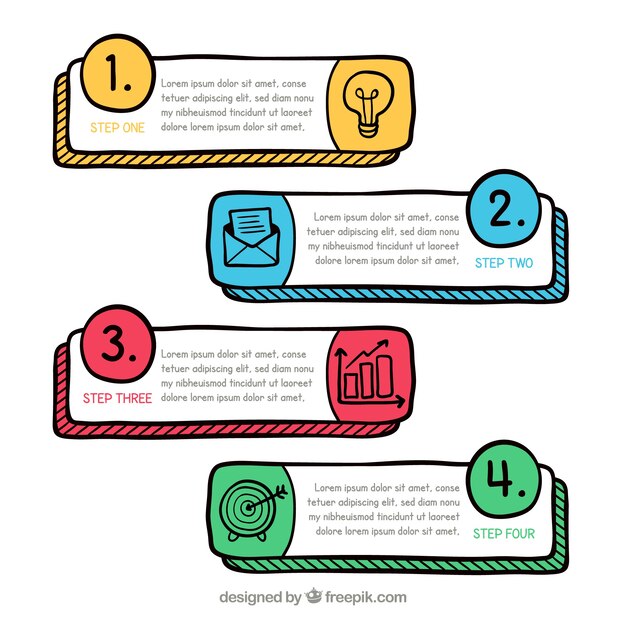 Conjunto de pasos de infografía en diferentes colores