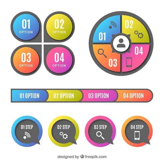 Vector gratuito conjunto de pasos de infografía en estilo realista