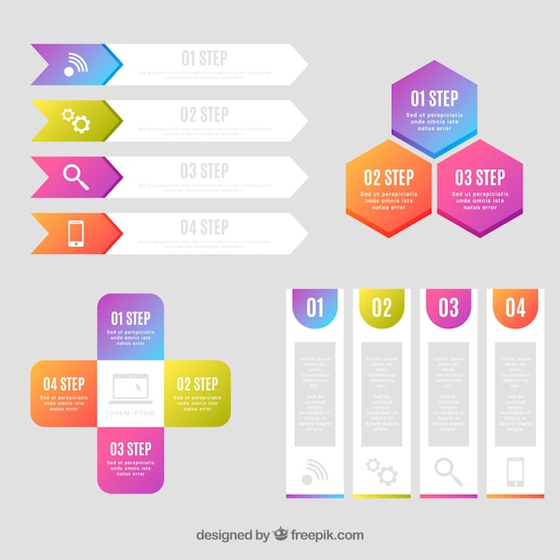 Conjunto de pasos de infografía en estilo realista