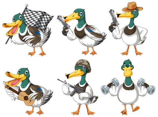 Conjunto de patito haciendo diferentes actividades.