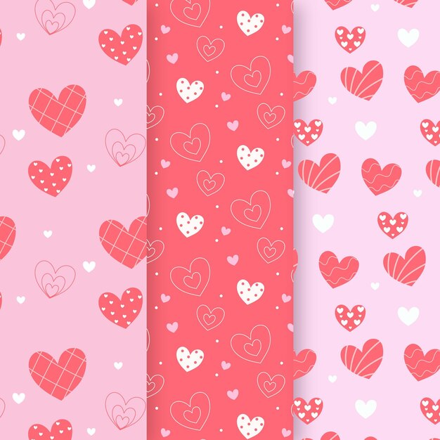 Conjunto de patrón de corazón de diseño plano