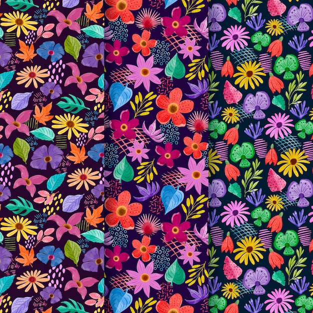 Conjunto de patrón floral acuarela abstracta