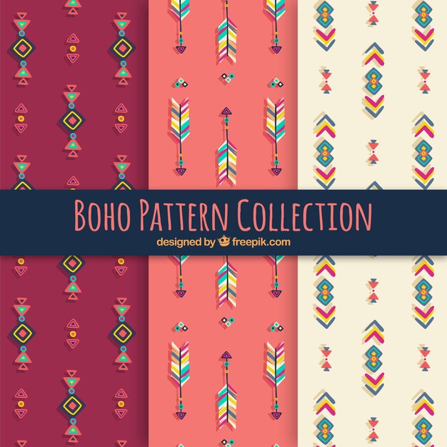 Conjunto de patrones boho con elementos hippie