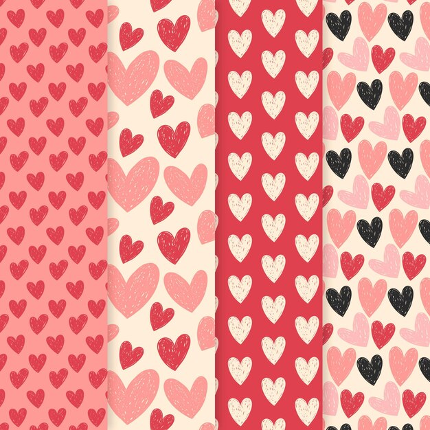 Conjunto de patrones de corazón dibujado a mano